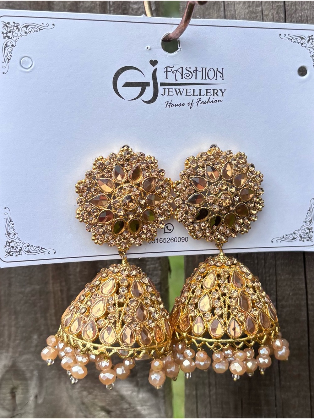 Gold-Tone Peach Jhumka Earrings